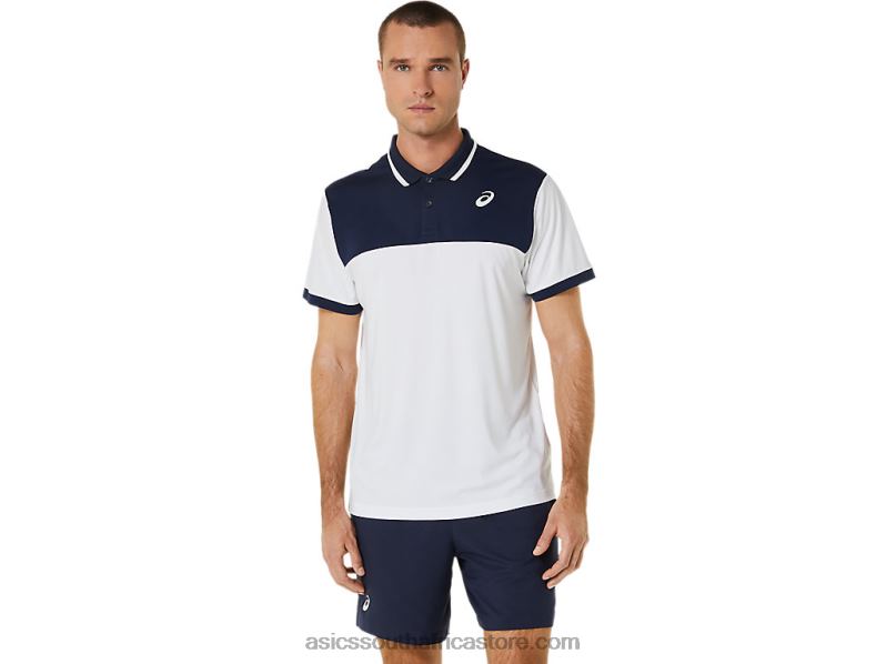 Men Asics Court Polo Shirt LH4X0548 Brilliant White/Midnight