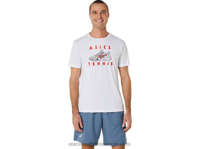 Men Asics Court Shoes Graphic Tee LH4X0534 Brilliant White