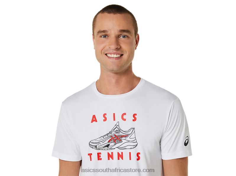 Men Asics Court Shoes Graphic Tee LH4X0534 Brilliant White