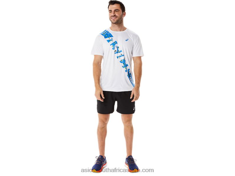 Men Asics Ekiden Short Sleeve Top LH4X01101 Brilliant White/Blue Coast