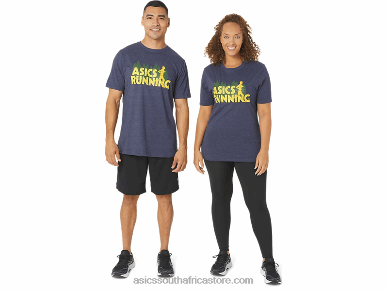 Men Asics Evergreen Trail Run Tee LH4X0803 Peacoat Heather