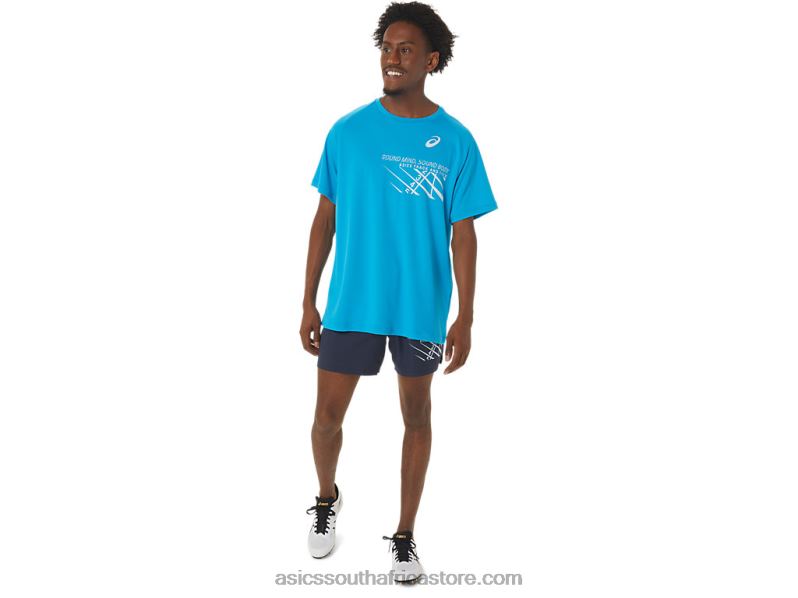 Men Asics Finish Line Graphic Short Sleeve Top LH4X0237 Island Blue