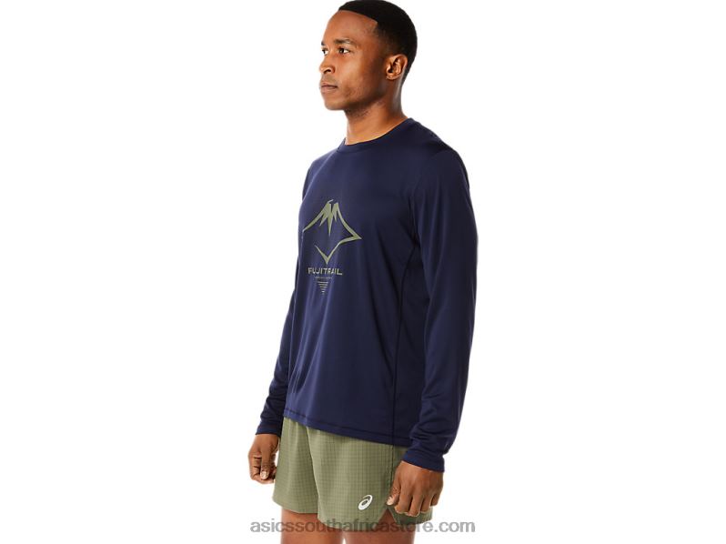 Men Asics Fujitrail Logo Long Sleeve Top LH4X01067 Midnight