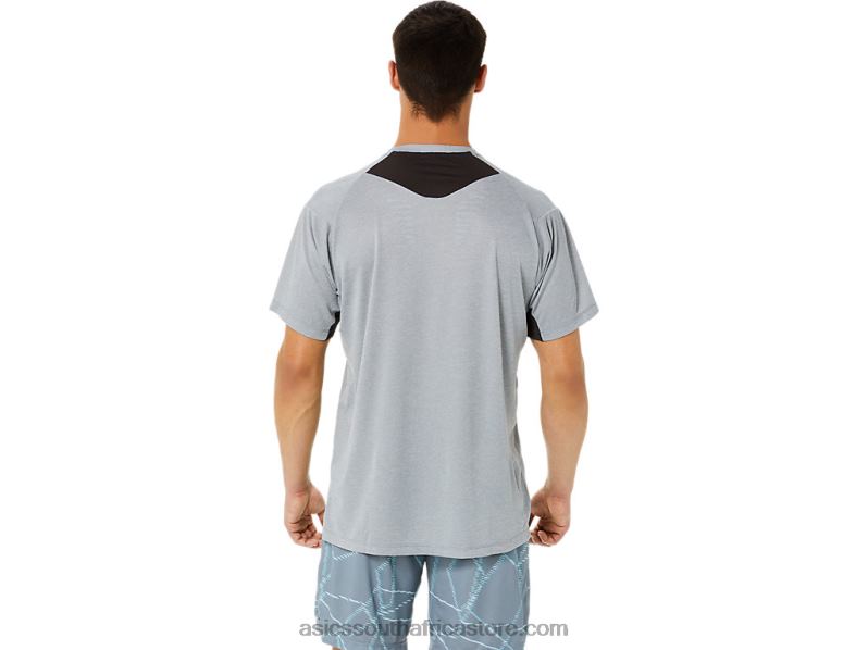 Men Asics Gel-Cool Print Short Sleeve Top LH4X01421 Sheet Rock Heather