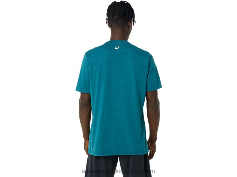 Men Asics Hibiscus Slogan Tee LH4X0798 Velvet Pine Heather