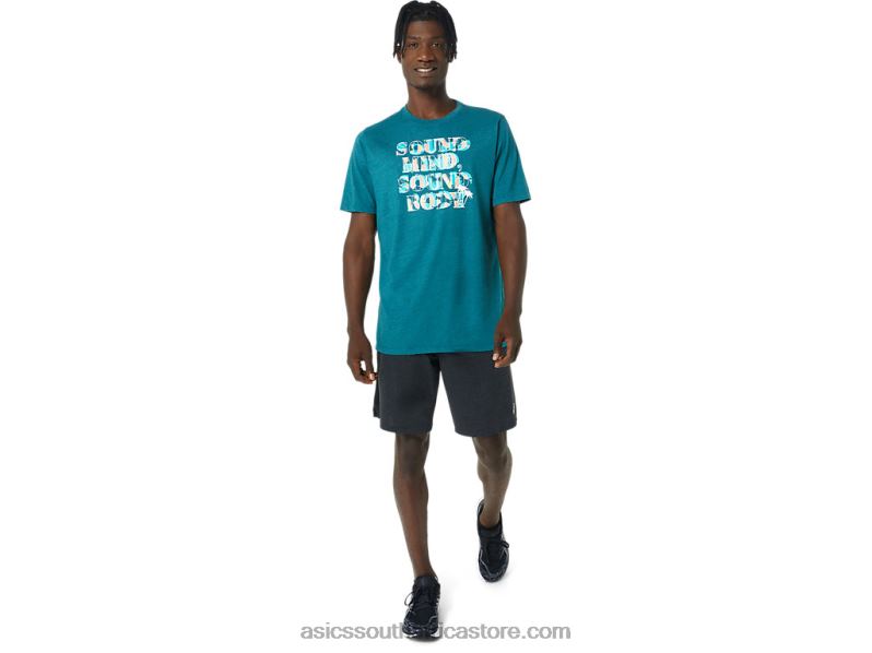 Men Asics Hibiscus Slogan Tee LH4X0798 Velvet Pine Heather