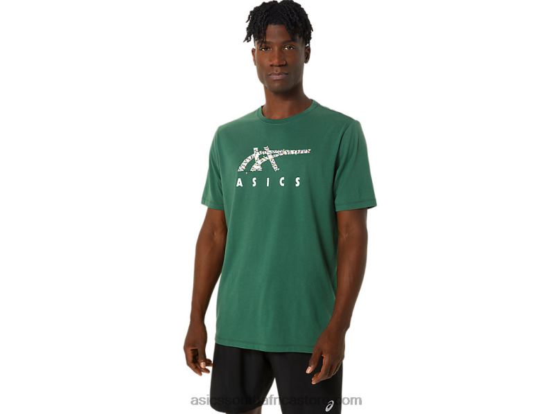 Men Asics Holiday Lights Logo Crew LH4X0791 Hunter Green