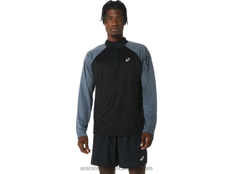 Men Asics Icon Long Sleeve 1/2 Zip LH4X0463 Performance Black/Carrier Grey