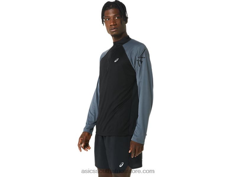 Men Asics Icon Long Sleeve 1/2 Zip LH4X0463 Performance Black/Carrier Grey