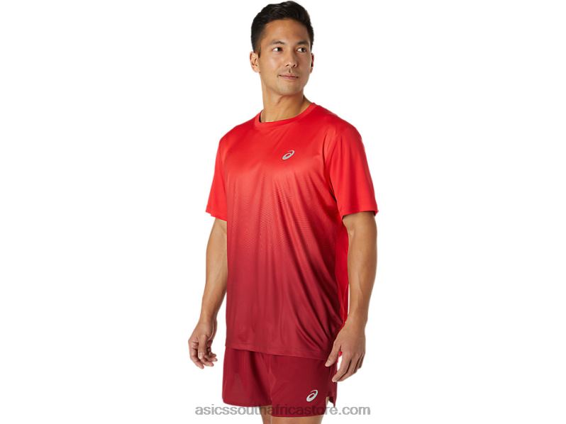 Men Asics Kasane Short Sleeve Top LH4X01778 Electric Red/Burgundy