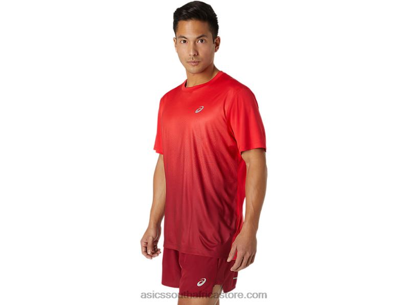 Men Asics Kasane Short Sleeve Top LH4X01778 Electric Red/Burgundy