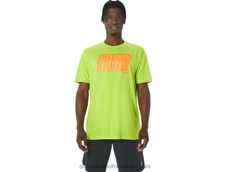 Men Asics Long Abstract Logo Tee LH4X01033 Lime Zest