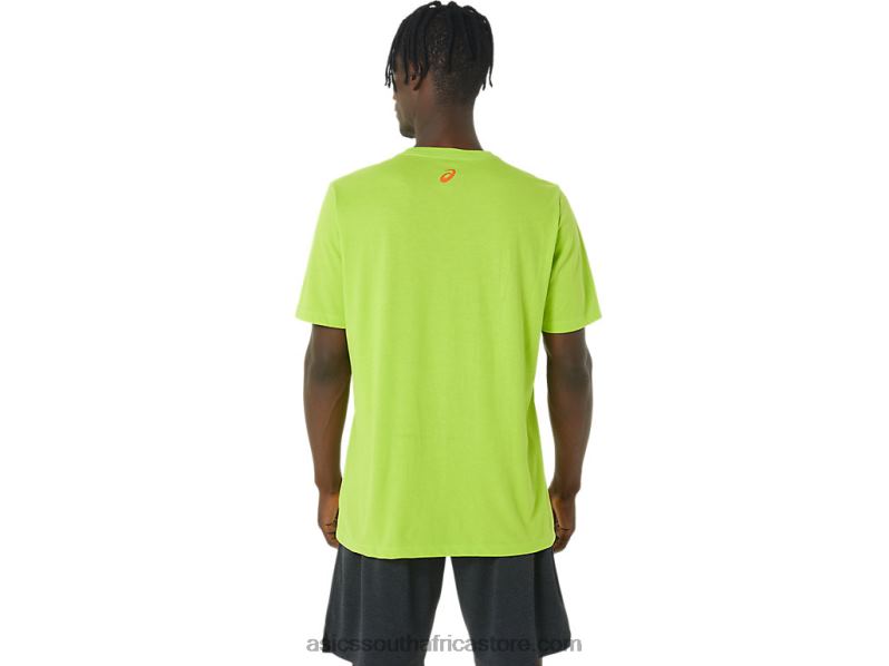 Men Asics Long Abstract Logo Tee LH4X01033 Lime Zest