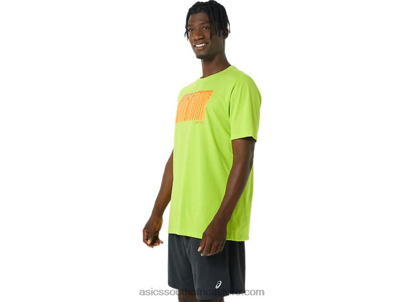 Men Asics Long Abstract Logo Tee LH4X01033 Lime Zest