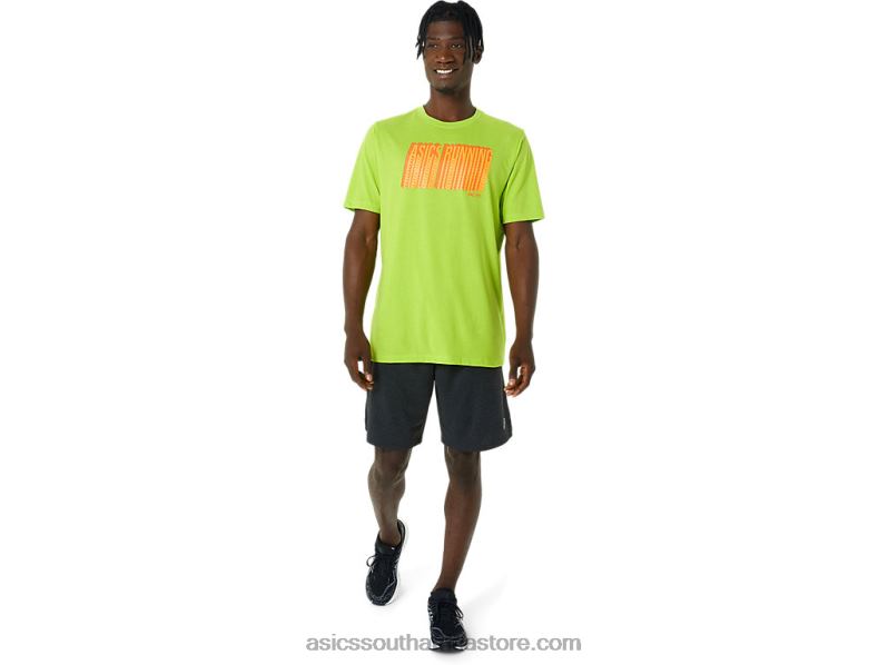 Men Asics Long Abstract Logo Tee LH4X01033 Lime Zest
