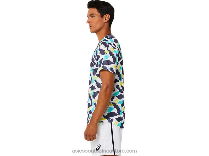 Men Asics Match Graphic Short Sleeve Top LH4X01498 Brilliant White