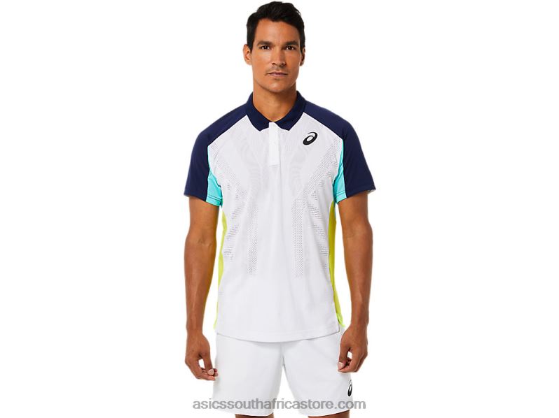 Men Asics Match Polo-Shirt LH4X01504 Brilliant White/Ice Mint