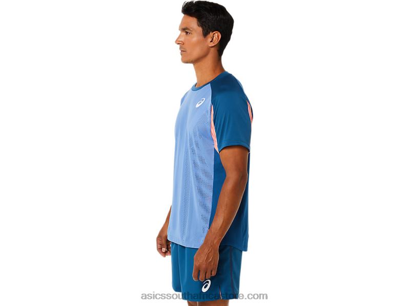 Men Asics Match Short Sleeve Top LH4X01509 Light Indigo