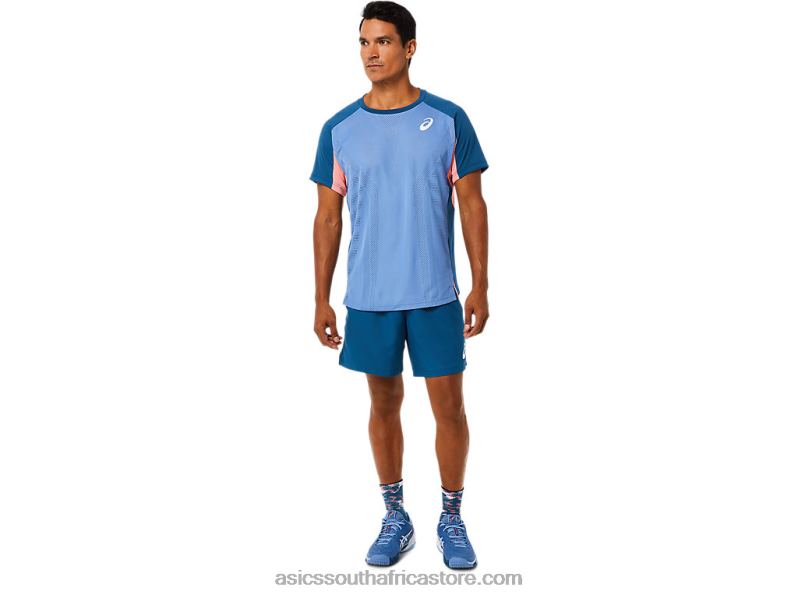 Men Asics Match Short Sleeve Top LH4X01509 Light Indigo