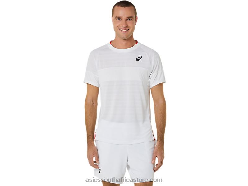 Men Asics Match Short Sleeve Top LH4X0499 Brilliant White