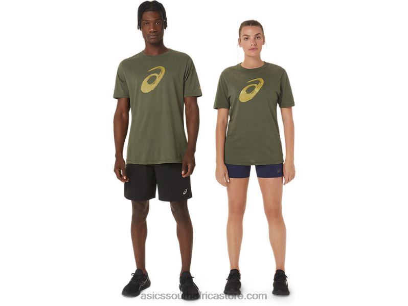 Men Asics Paintbrush Short Sleeve Tee LH4X01258 Olive Canvas