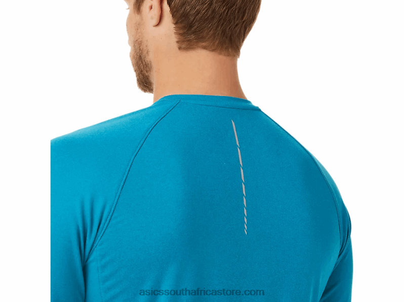 Men Asics Perf Long Sleeve Henley LH4X02026 Teal Blue Heather
