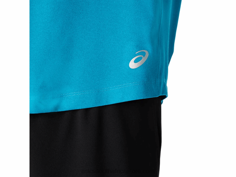 Men Asics Perf Long Sleeve Henley LH4X02026 Teal Blue Heather