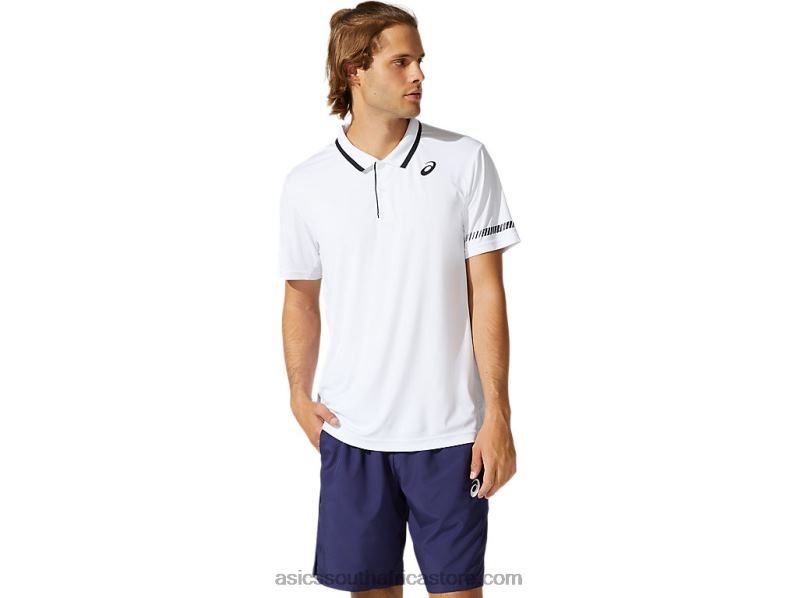 Men Asics Polo Shirt LH4X01965 Brilliant White