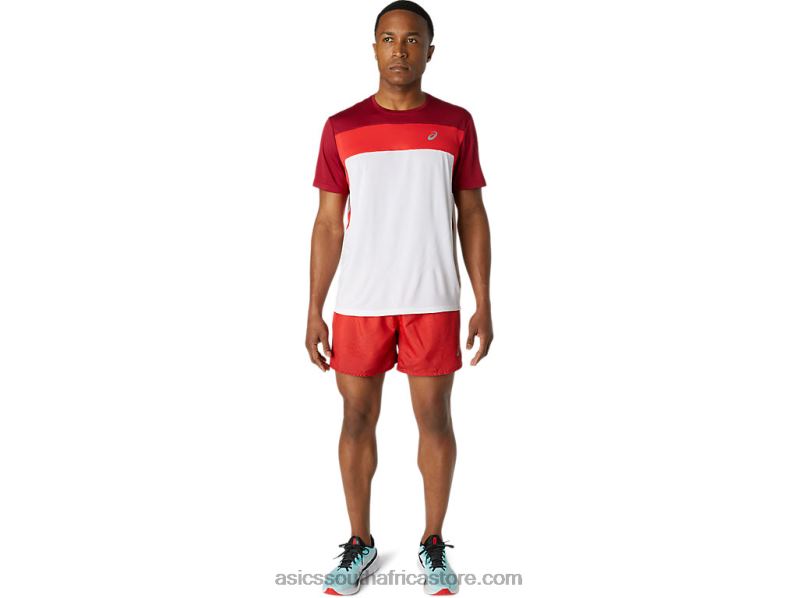 Men Asics Race Short Sleeve Top LH4X01728 Brilliant White/Burgundy