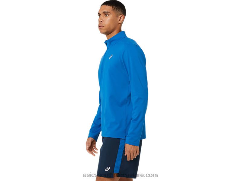 Men Asics Ready-Set Half Zip LH4X01526 Lake Drive/Hazard Green