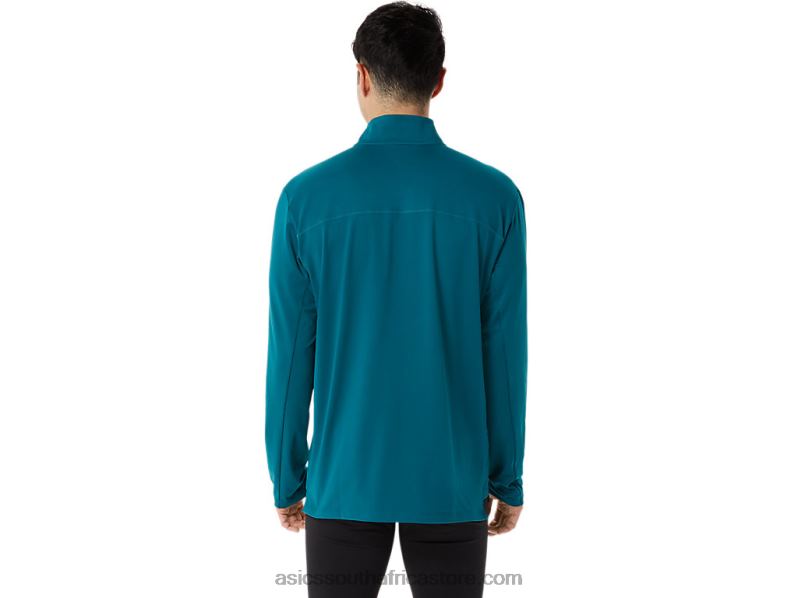 Men Asics Ready-Set Half Zip LH4X0975 Velvet Pine/New Leaf