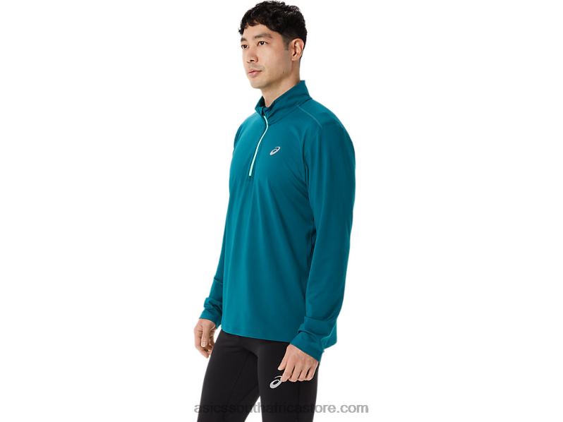 Men Asics Ready-Set Half Zip LH4X0975 Velvet Pine/New Leaf