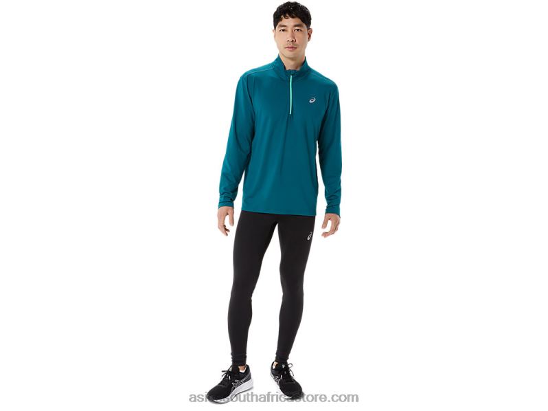 Men Asics Ready-Set Half Zip LH4X0975 Velvet Pine/New Leaf