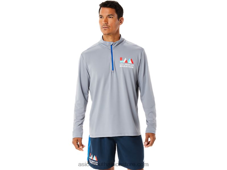 Men Asics Ready-Set Half Zip Lam LH4X01340 Sheet Rock/Lake Drive