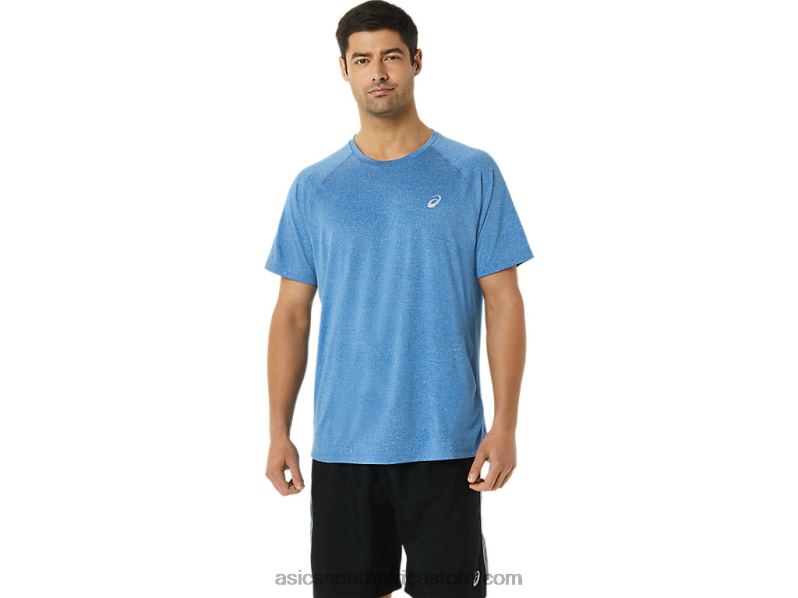 Men Asics Ready-Set Lyte Short Sleeve LH4X01426 Lake Drive Heather