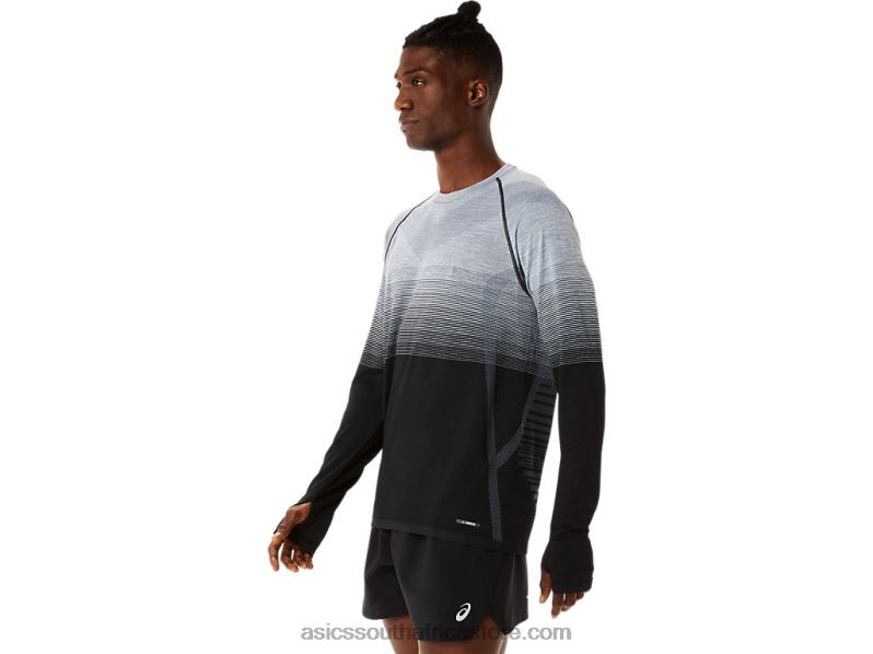 Men Asics Seamless Long Sleeve Top LH4X01073 Performance Black/Carrier Grey