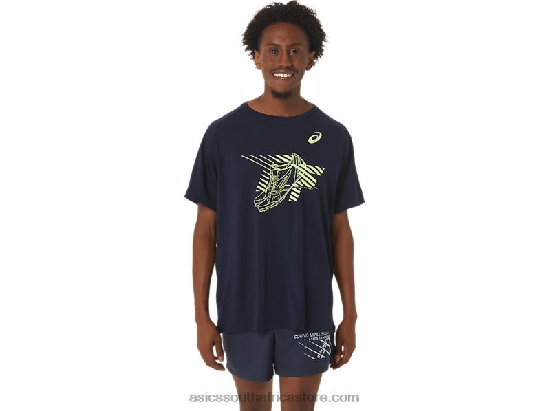 Men Asics Shoes Graphic Short Sleeve Top LH4X0243 Midnight