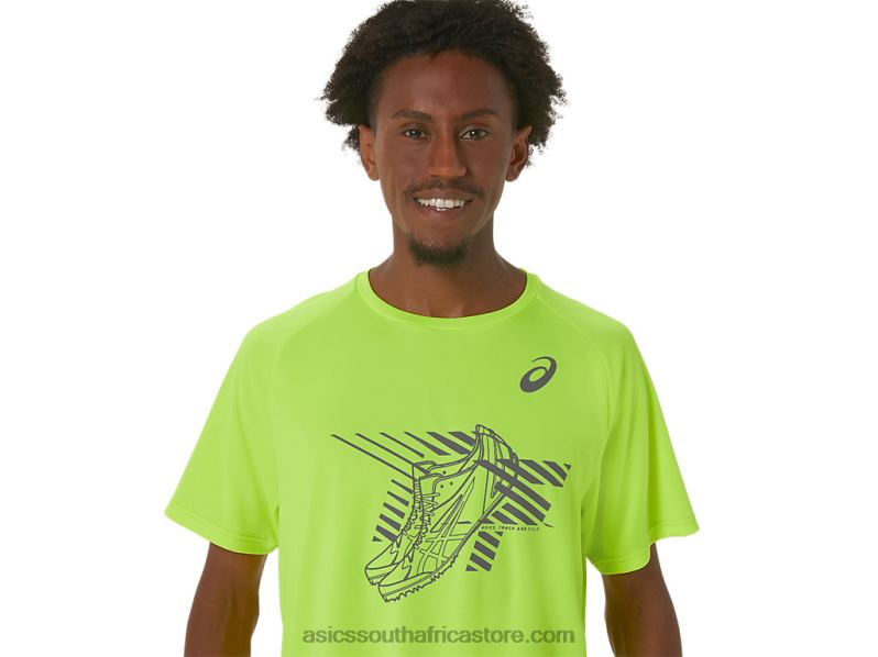 Men Asics Shoes Graphic Short Sleeve Top LH4X0279 Safety Yellow