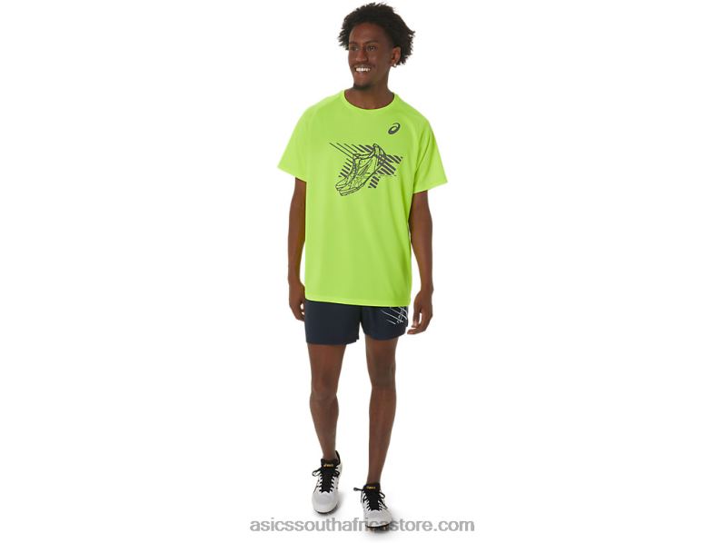 Men Asics Shoes Graphic Short Sleeve Top LH4X0279 Safety Yellow