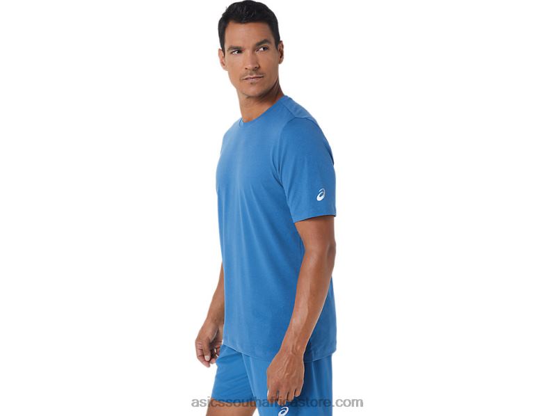 Men Asics Short Sleeve Hthr Tech Top LH4X01055 Azure Heather