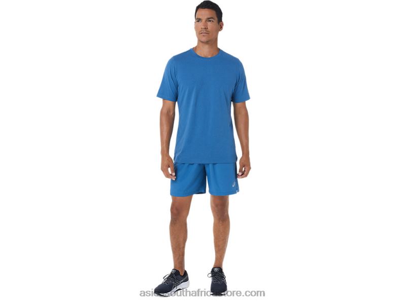 Men Asics Short Sleeve Hthr Tech Top LH4X01055 Azure Heather