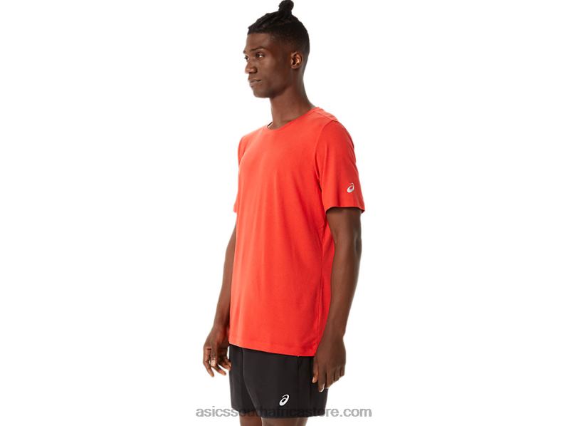 Men Asics Short Sleeve Hthr Tech Top LH4X01422 Fiery Red Heather