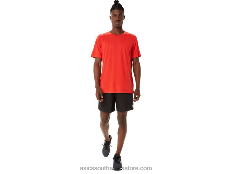 Men Asics Short Sleeve Hthr Tech Top LH4X01422 Fiery Red Heather