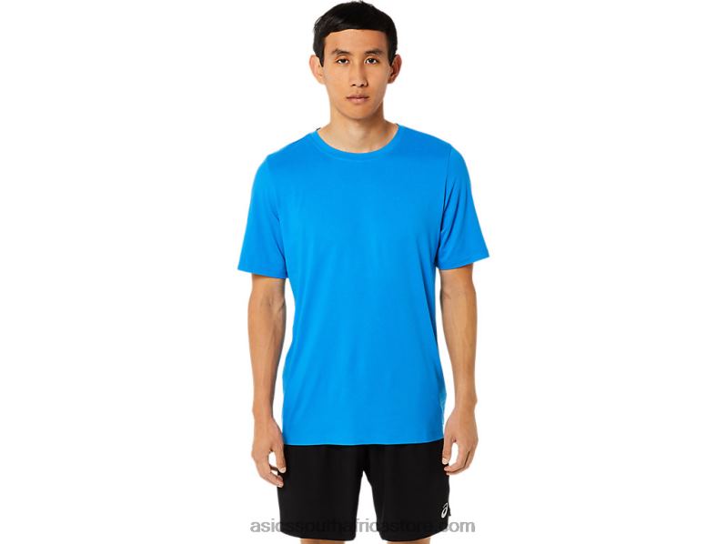 Men Asics Short Sleeve Hthr Tech Top LH4X01710 Electric Blue Heather