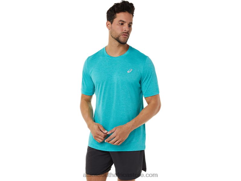 Men Asics Short Sleeve Performance Top LH4X0892 Techno Cyan