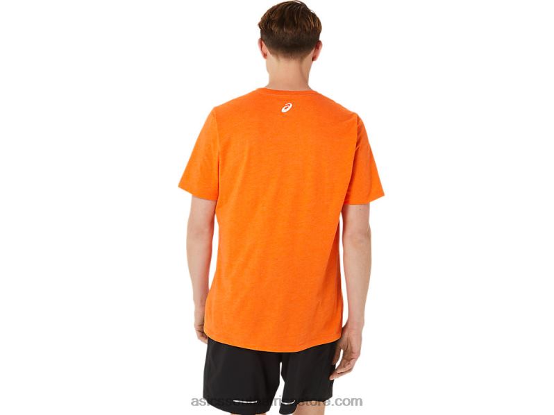 Men Asics Short Sleeve Property Of Sports Tee LH4X01269 Marigold Orange Heather