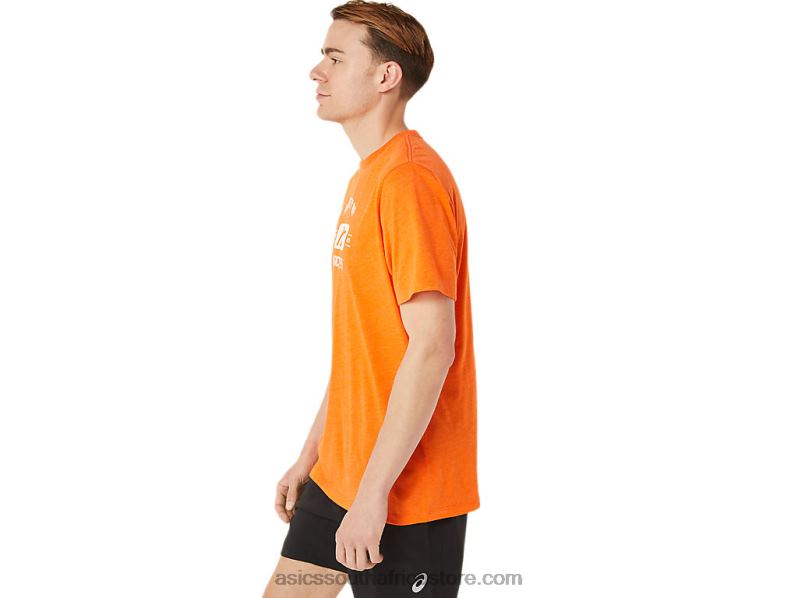 Men Asics Short Sleeve Property Of Sports Tee LH4X01269 Marigold Orange Heather