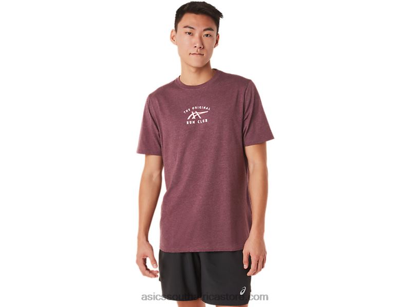 Men Asics Short Sleeve Run Club Tee LH4X01462 Deep Mars Heather