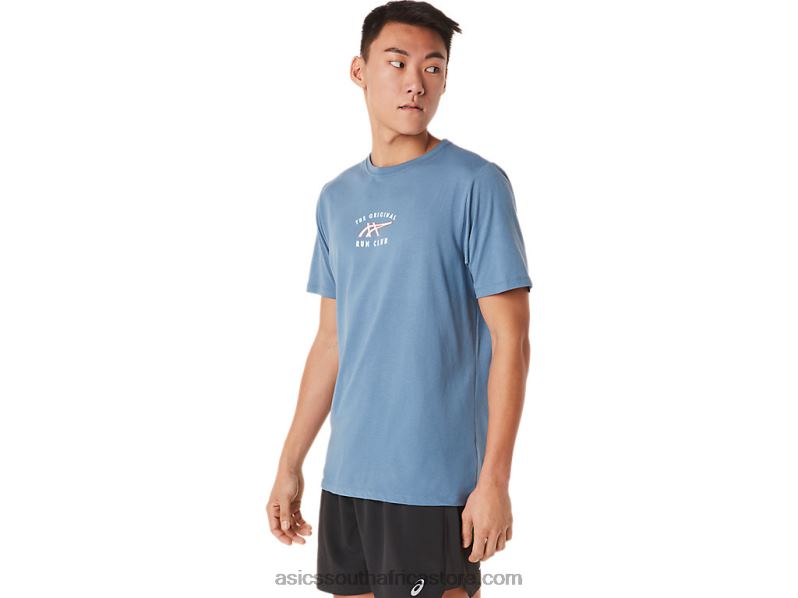 Men Asics Short Sleeve Run Club Tee LH4X01700 Storm Blue