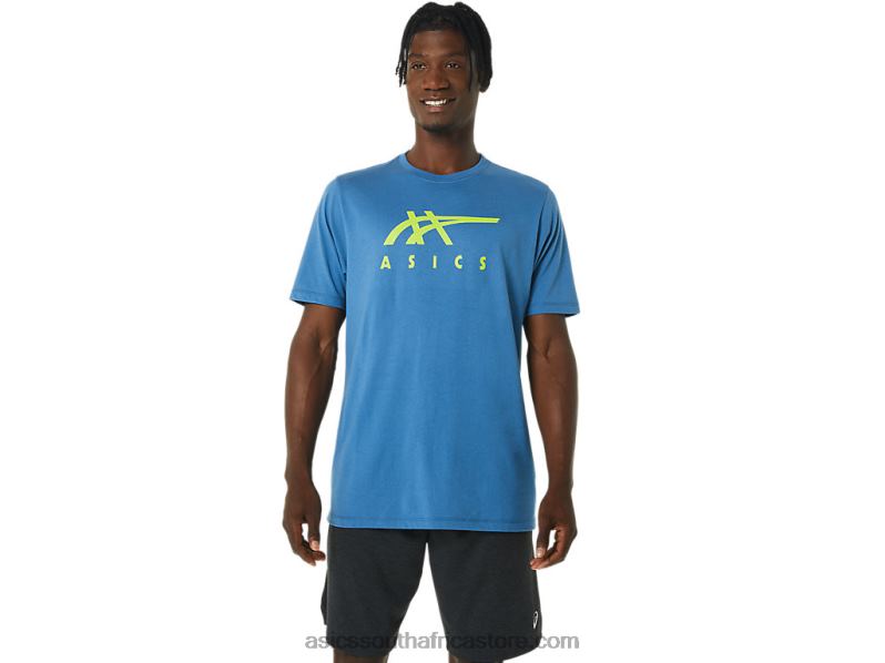 Men Asics Stripe Short Sleeve Tee LH4X01085 Azure